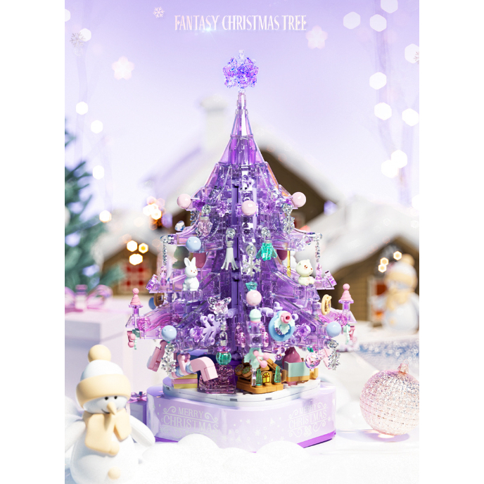 Đồ chơi lắp ráp xếp hình Cây Thông Noel SEMBO CÓ ĐÈN NHẠC VÀ XOAY ĐƯỢC - Mô hình quà tặng Noel Giáng Sinh Decor