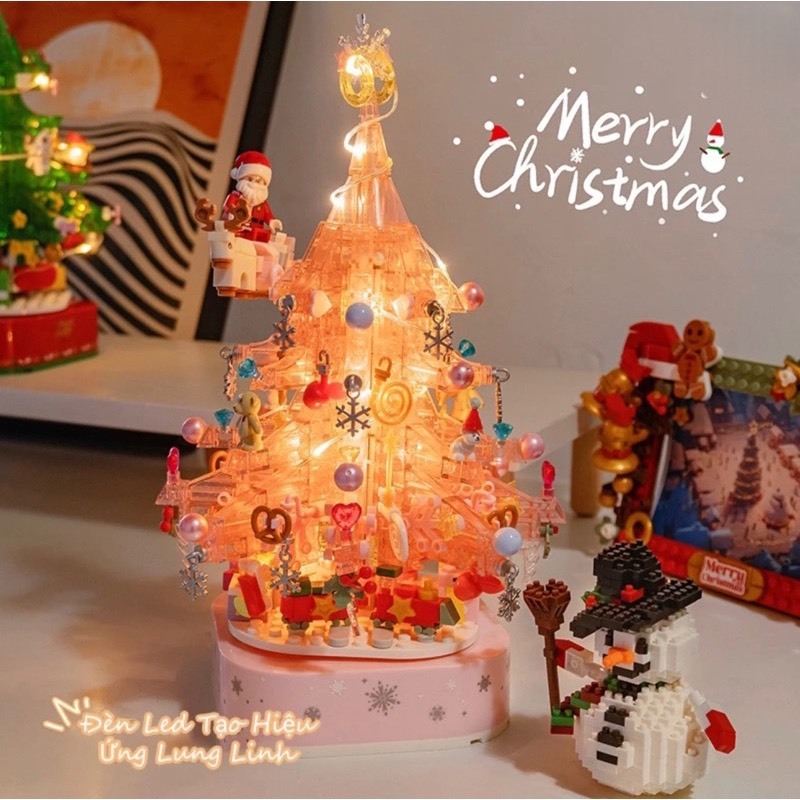 Đồ chơi lắp ráp xếp hình Cây Thông Noel SEMBO CÓ ĐÈN NHẠC VÀ XOAY ĐƯỢC - Mô hình quà tặng Noel Giáng Sinh Decor