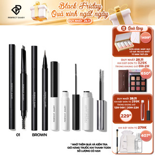 Bộ Perfect Diary Trang Điểm Mắt Với Chì Lông Mày + Bút Kẻ Mắt + Mascara Đen + Mascara Nắp Xám