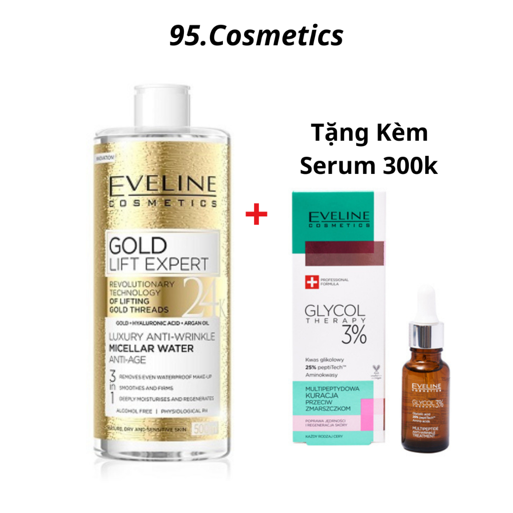Nước Tẩy Trang Eveline Gold Lift Expert 3 Trong 1 - Chai 500ML [CHÍNH HÃNG]