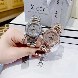 Đồng hồ nữ xcer 0633 mặt vuông đính đá máy quartz dây thép không gỉ