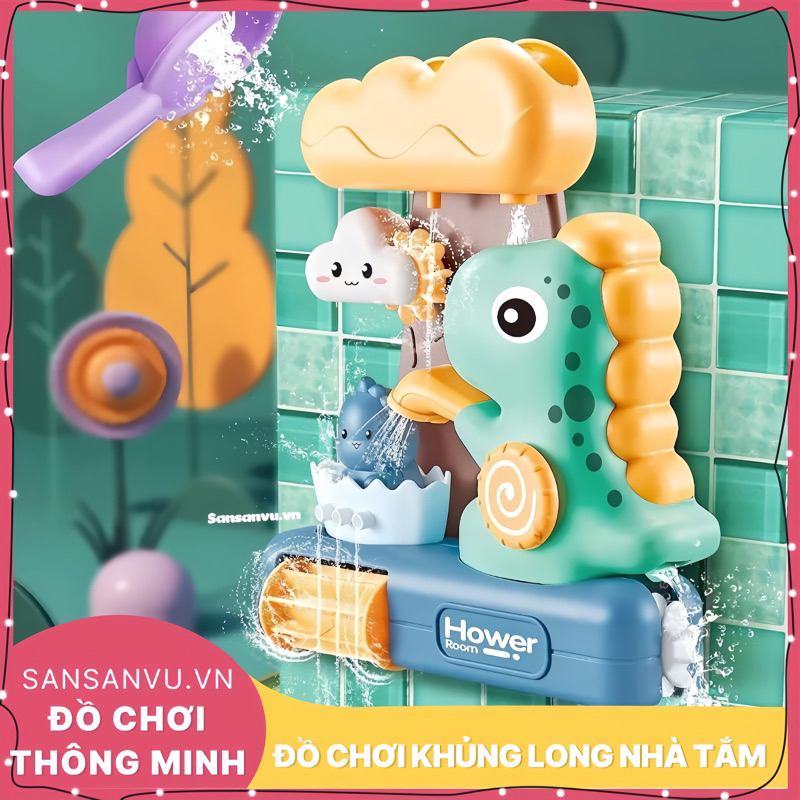 Đồ chơi nhà tắm hình khủng long phun nước dễ thương cho bé, thác nước khủng long