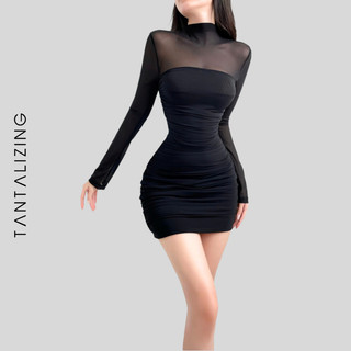 Đầm body thun luới tay dài tantalizig, váy ôm body sexy - v402