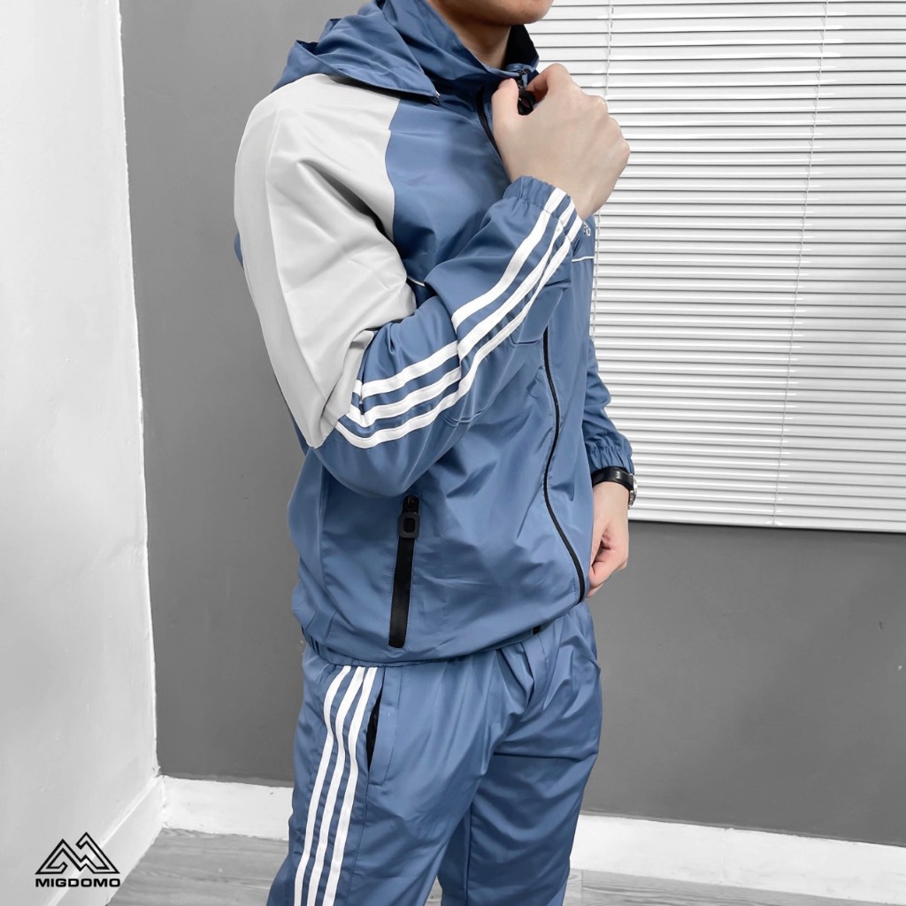 Bộ quần áo nam thu đông chất gió co dãn có mũ 2 lớp cao cấp