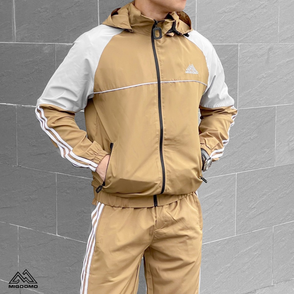 Bộ quần áo nam thu đông chất gió co dãn có mũ 2 lớp cao cấp