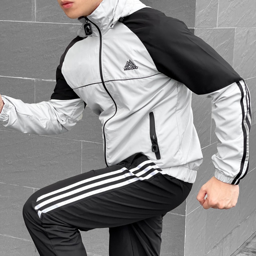 Bộ quần áo nam thu đông chất gió co dãn có mũ 2 lớp cao cấp