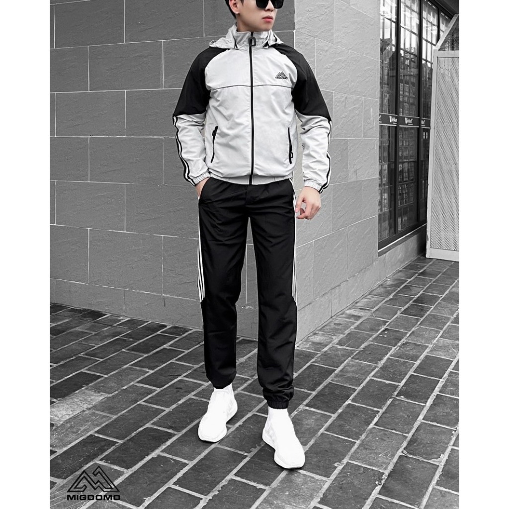 Bộ quần áo nam thu đông chất gió co dãn có mũ 2 lớp cao cấp