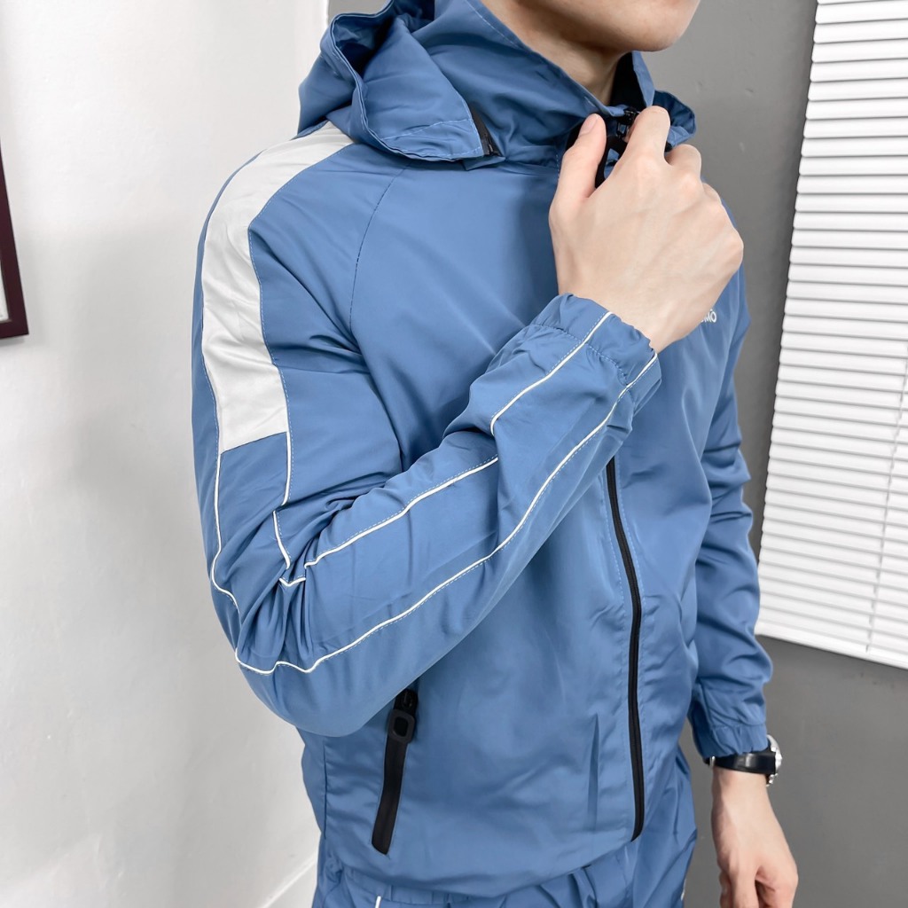 Bộ quần áo nam thu đông chất gió co dãn có mũ 2 lớp cao cấp