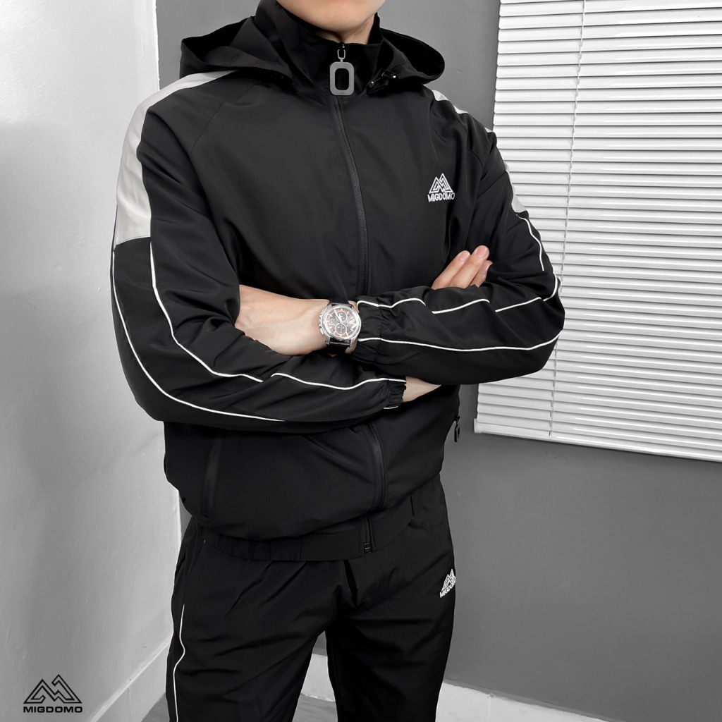 Bộ quần áo nam thu đông chất gió co dãn có mũ 2 lớp cao cấp