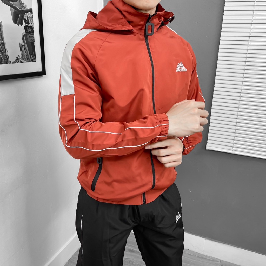 Bộ quần áo nam thu đông chất gió co dãn có mũ 2 lớp cao cấp