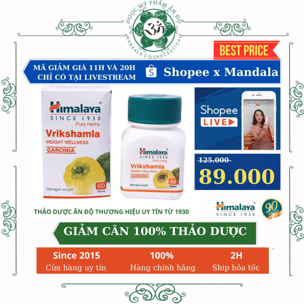 Hỗ trợ giảm cân thảo dược Himalaya Vrikshamla hỗ trợ kiểm soát cân nặng Mandala shop