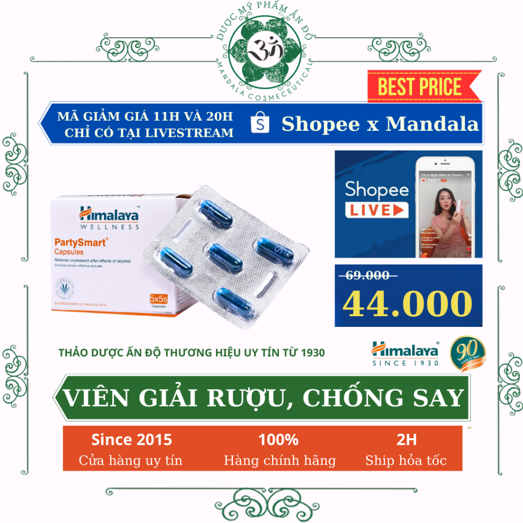 PARTY SMART HIMALAYA GIẢI RƯỢU, CHỐNG SAY, GIẢM NÔN NAO - HIMALAYA PARTY SMART - MandalaShop
