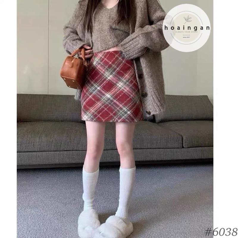 CHÂN VÁY DẠ KẺ CẠP CAO FROM BASIC HÀNG QC MS15781