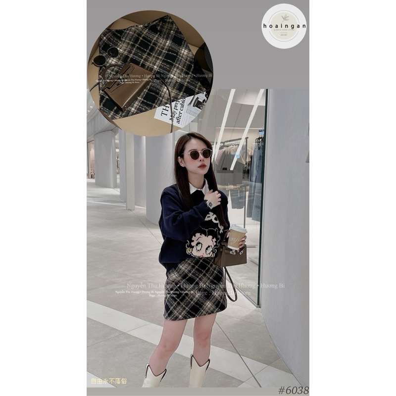 CHÂN VÁY DẠ KẺ CẠP CAO FROM BASIC HÀNG QC MS15781