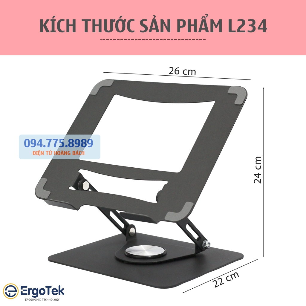 #LS515 - Giá đỡ laptop tablet bằng nhôm ErgoTek L155 / L234 - 11 - 17.3 Inch - Đế tản nhiệt nâng Lapop / Máy Tính Bảng