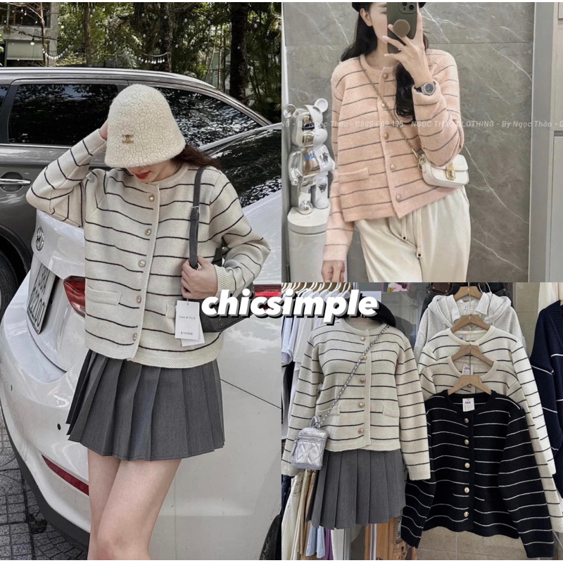 Áo cardigan len kẻ ngang qc