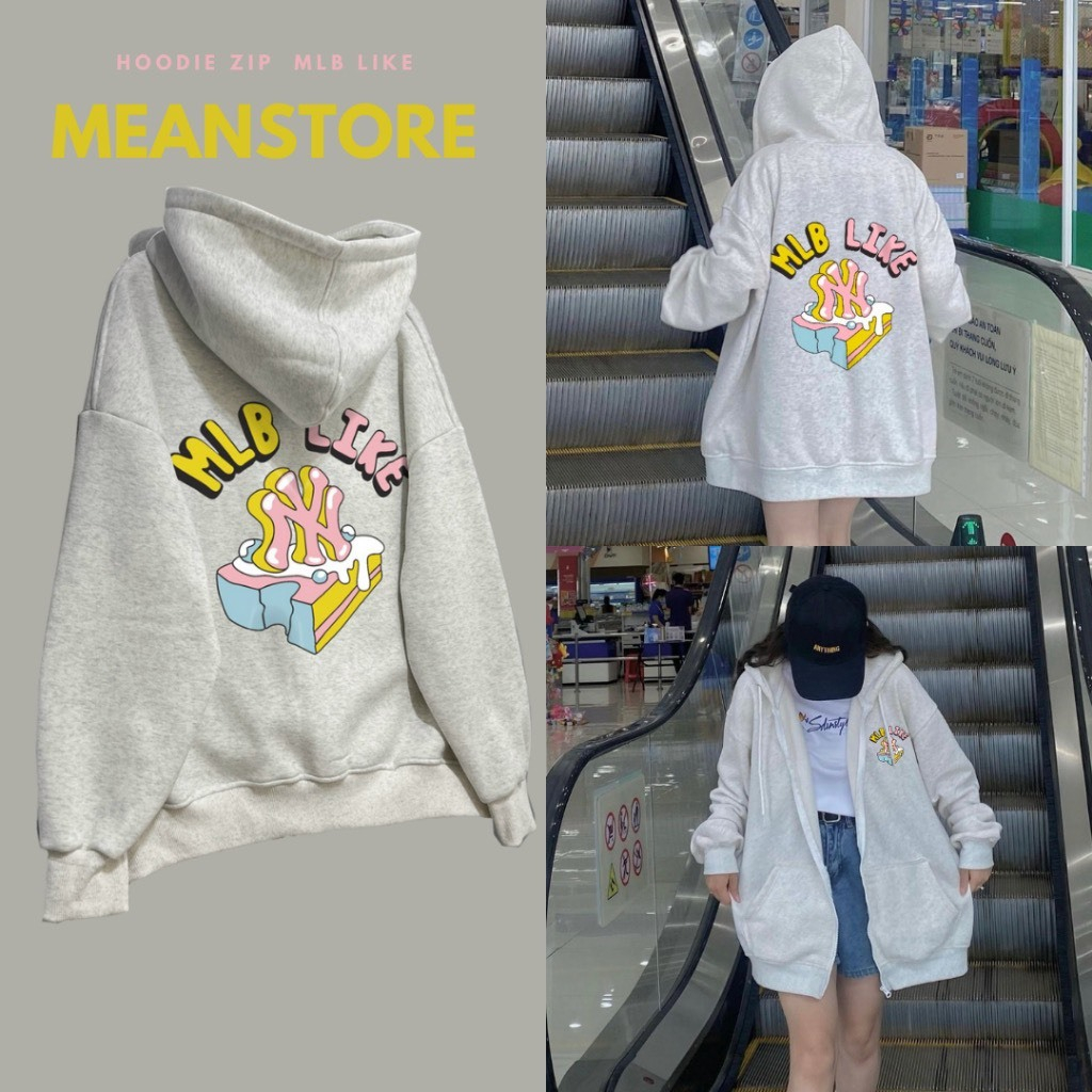 Áo Khoác MLB , Áo Hoodie Zip MLB LIVE In Hình Form Rộng Mũ Trùm Chất Liệu Nỉ Cao Cấp