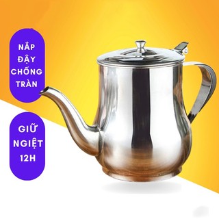 Ấm pha trà eo inox inox sáng bóng phù hợp cho quán ăn, quán nước, cà phê nhiều dung tích lựa chọn