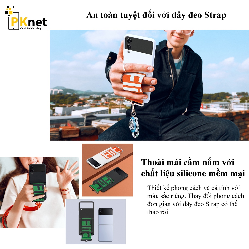 Ốp lưng Samsung Z Flip 4 Chính Hãng Silicone Cover with Strap Fullbox, 2 màu sắc ca tính, cầm nắm an toàn với dây đeo