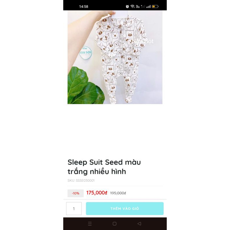 Body khóa kéo cotton cho bé