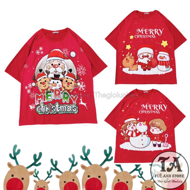 Áo Thun 3D Noel Tay Lỡ Merry Christmas Unisex From Rộng - Áo phông Giáng Sinh Nam Nữ Hàn Quốc dễ thương Freesize 38-65kg