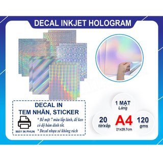 20 tờ decal hologram khổ a4 dùng cho máy in phun - kháng nước
