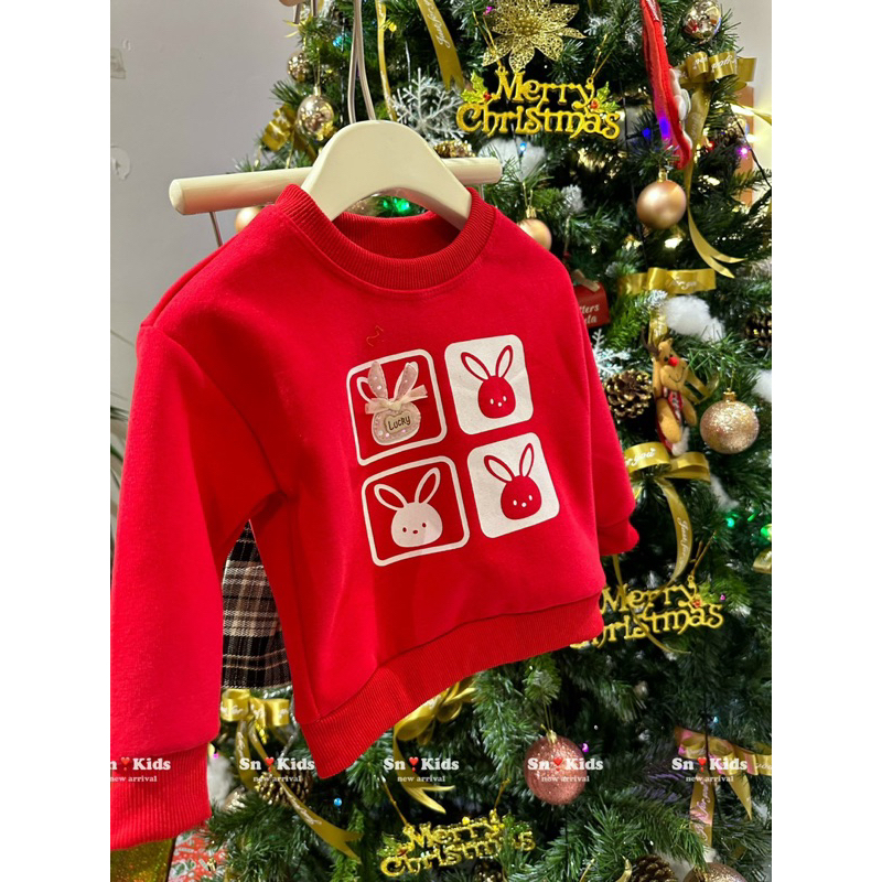 Set áo đỏ 4 ô thỏ bé gái