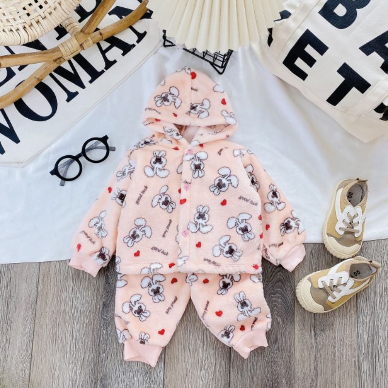 Bộ Quần Áo Lông Tuyết Có Mũ Mềm Ấm Cho Bé 3-10KG, BTM