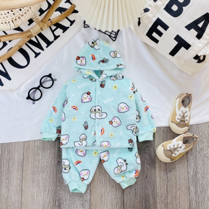 Bộ Quần Áo Lông Tuyết Có Mũ Mềm Ấm Cho Bé 3-10KG, BTM