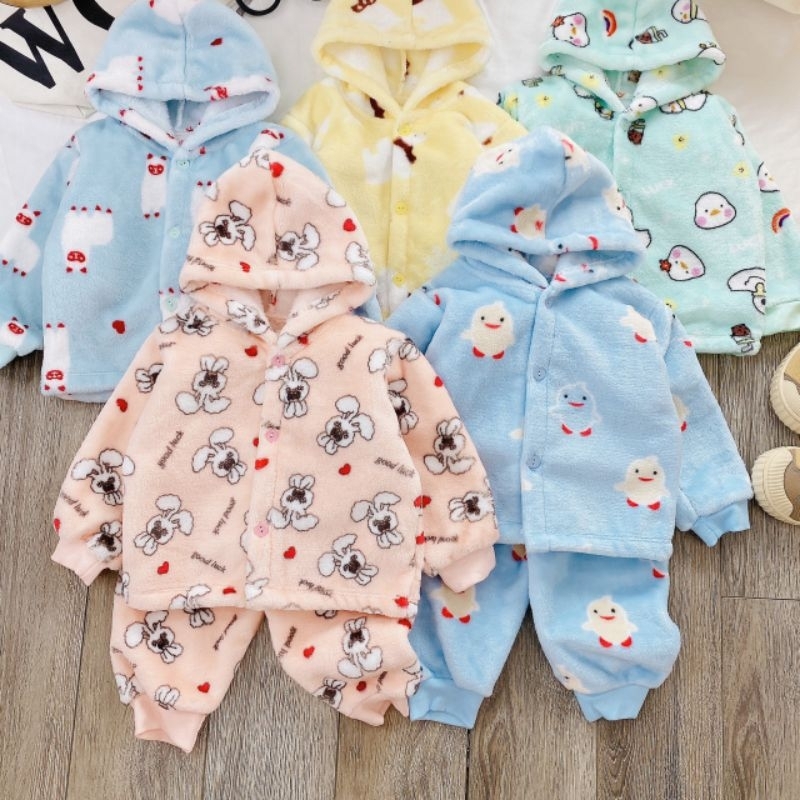 Bộ Quần Áo Lông Tuyết Có Mũ Mềm Ấm Cho Bé 3-10KG, BTM