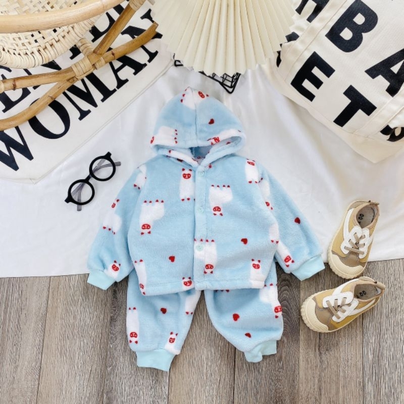 Bộ Quần Áo Lông Tuyết Có Mũ Mềm Ấm Cho Bé 3-10KG, BTM