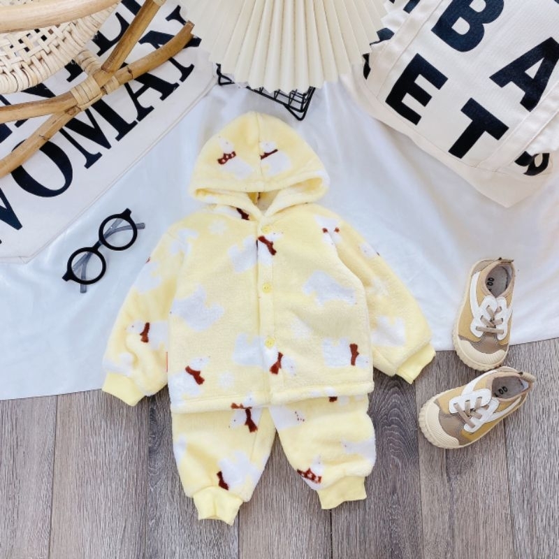 Bộ Quần Áo Lông Tuyết Có Mũ Mềm Ấm Cho Bé 3-10KG, BTM
