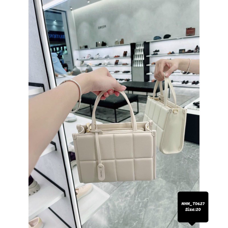 Túi Tote Pedro kẻ ô da pu cao cấp