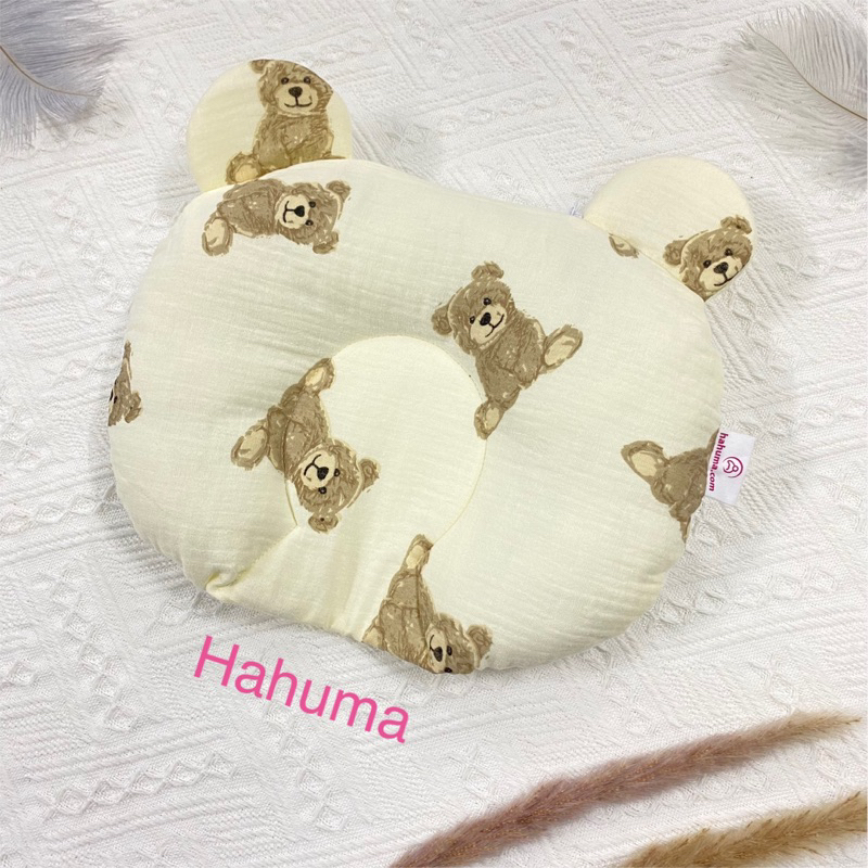 Gối chống bẹp đầu bé sơ sinh Hahuma, gối lõm sơ sinh vải xô thông thoáng