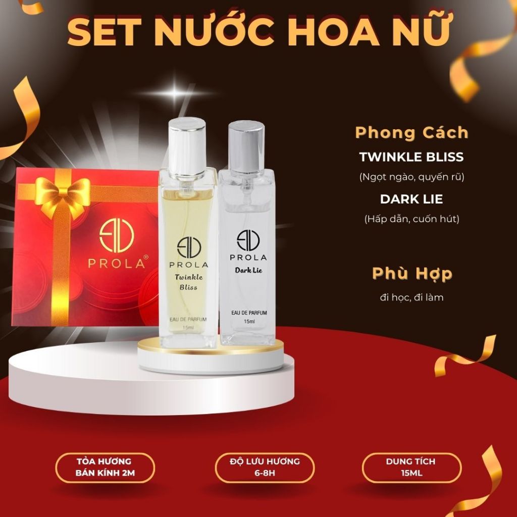 Set 2 chai nước hoa nam nữ PROLA kèm hộp sang trọng ngọt ngào cuốn hút 10/15ml