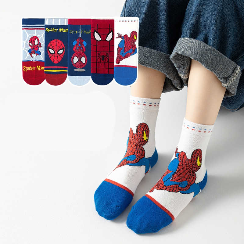 Set 5 đôi tất cho bé trai bé gái Người Nhện Spider Men vớ cao cổ cho bé dày dặn giữ ấm chân mùa thu đông trẻ em