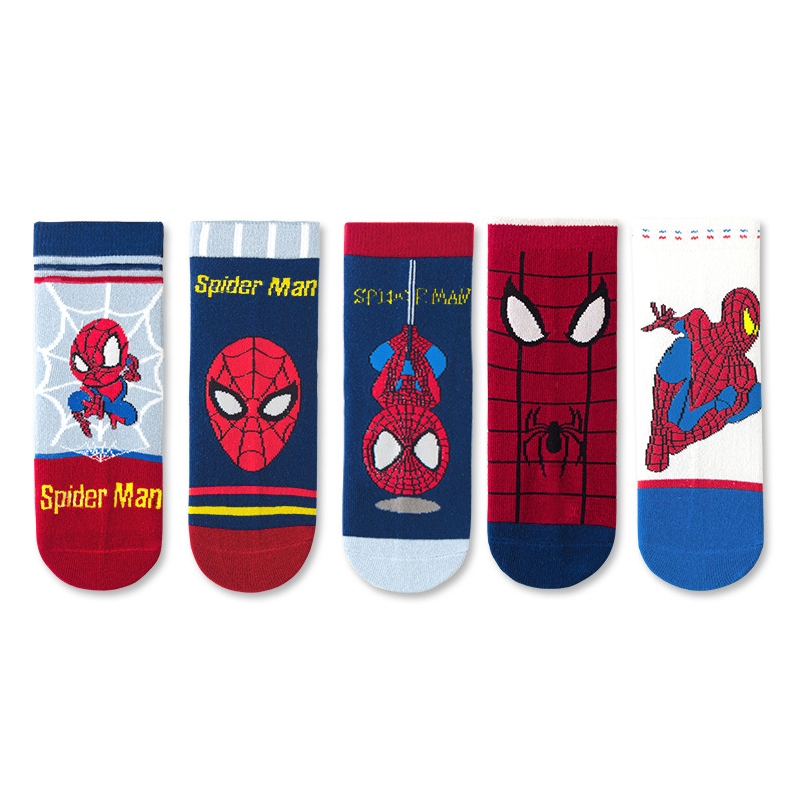 Set 5 đôi tất cho bé trai bé gái Người Nhện Spider Men vớ cao cổ cho bé dày dặn giữ ấm chân mùa thu đông trẻ em
