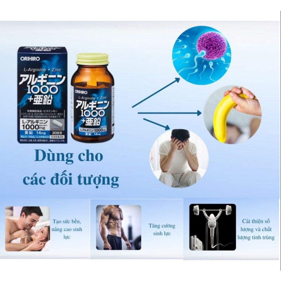 Viên Uống Tăng Cường Sinh Lý L-Arginine Và Kẽm Orihiro Cải Thiện Chất Lượng Tinh Trùng Nam Giới 120 Viên