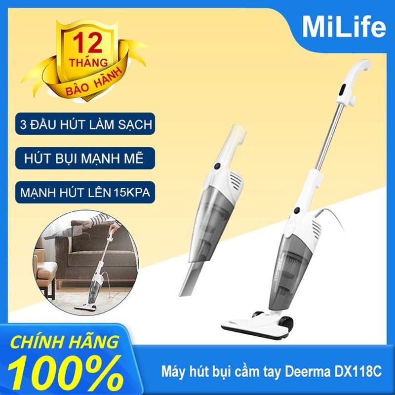 Máy hút bụi cầm tay Deerma DX118C 3in1 đa năng 15000Pa chính hãng - Bảo hành 12 tháng