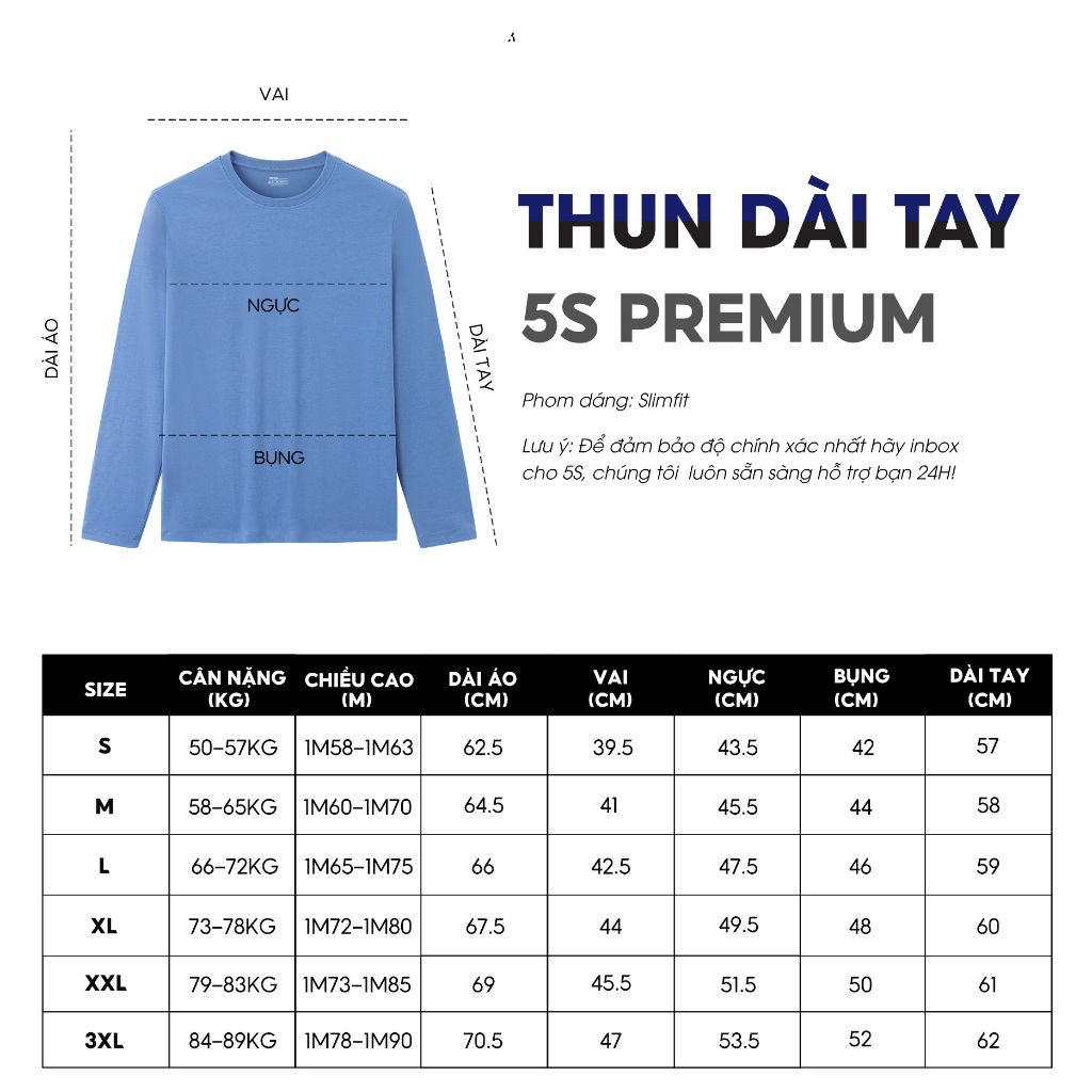 Áo Phông Nam Dài Tay 5S FASHION Cổ Tròn, Trơn Basic, Co Giãn Thoải Mái, Giữ Ấm
