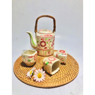 [GỐM BÁT TRÀNG TRUYỀN THỐNG] Bộ Ấm Trà Cao Cấp, Hoạ Tiết Vẽ tay/ Quà Tặng Tân Gia, Nhà Mới, Khai Trương Sang Trọng