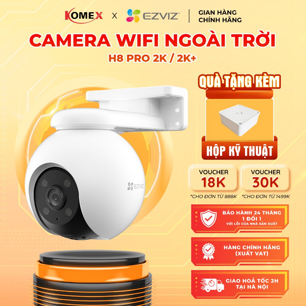 Camera Wifi EZVIZ ngoài trời H8 Pro 3MP/5MP Pro Độ phân giải 2K/3k, đàm thoại 2 chiều