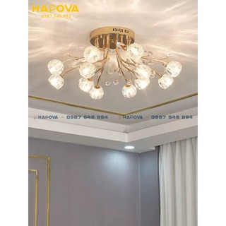 Đèn trần pha lê hiện đại hapova sole 9090 3 chế độ ánh sáng 15 tay