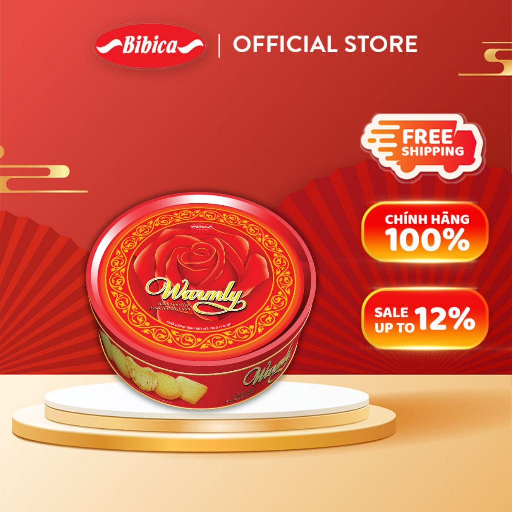 Bánh Warmly Hoa Hồng Đỏ Bibica hộp thiếc 126g