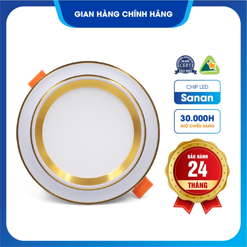 Đèn LED âm trần Vianco VAT đế Đúc thân nhôm vành cong - đổi màu