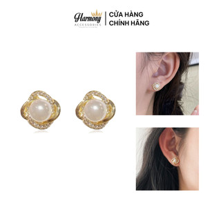 Bông tai ngọc trai nhân tạo bạc nữ tính đá mạ vàng Lenna Hàn Quốc  K119 | HARMONY ACESSORIES