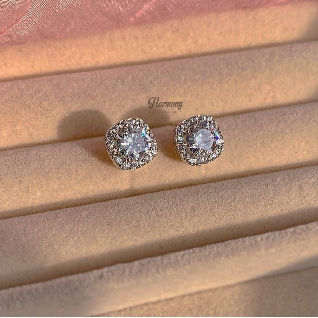 Khuyên tai nữ bạc 925 hình vuông đính đá lấp lánh | HARMONY ACCESSORIES K251