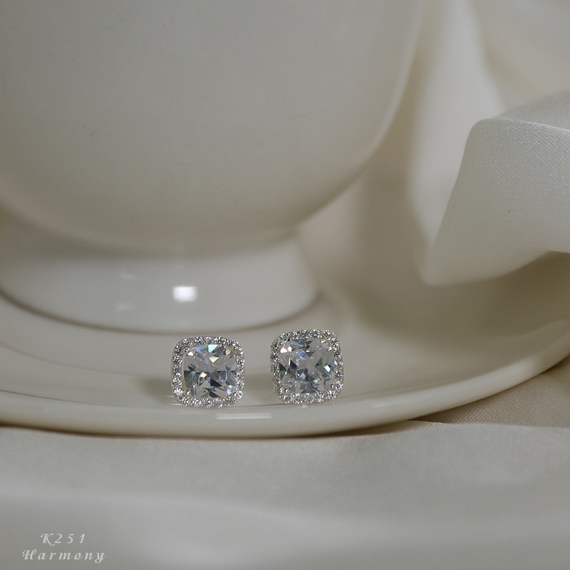 Khuyên tai nữ bạc 925 hình vuông đính đá lấp lánh | HARMONY ACCESSORIES K251