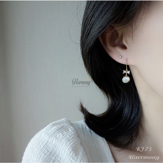 Khuyên tai nữ bạc 925 bông tai đá mắt mèo nhân tạo Jenia dạng móc nơ đính hạt K175| TRANG SỨC BẠC HARMONY