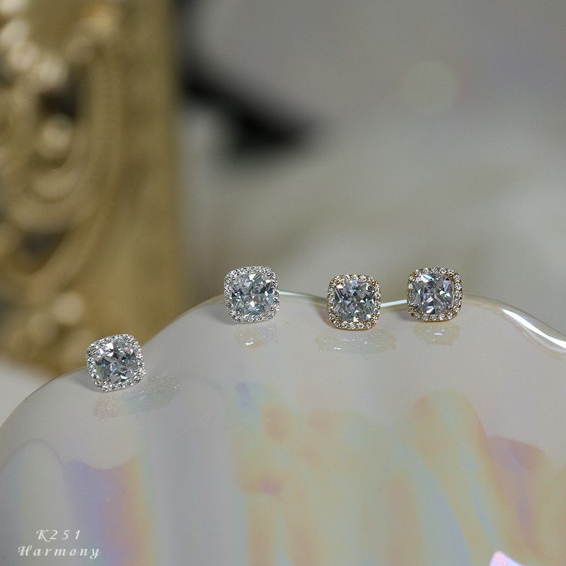 Khuyên tai nữ bạc 925 hình vuông đính đá lấp lánh | HARMONY ACCESSORIES K251